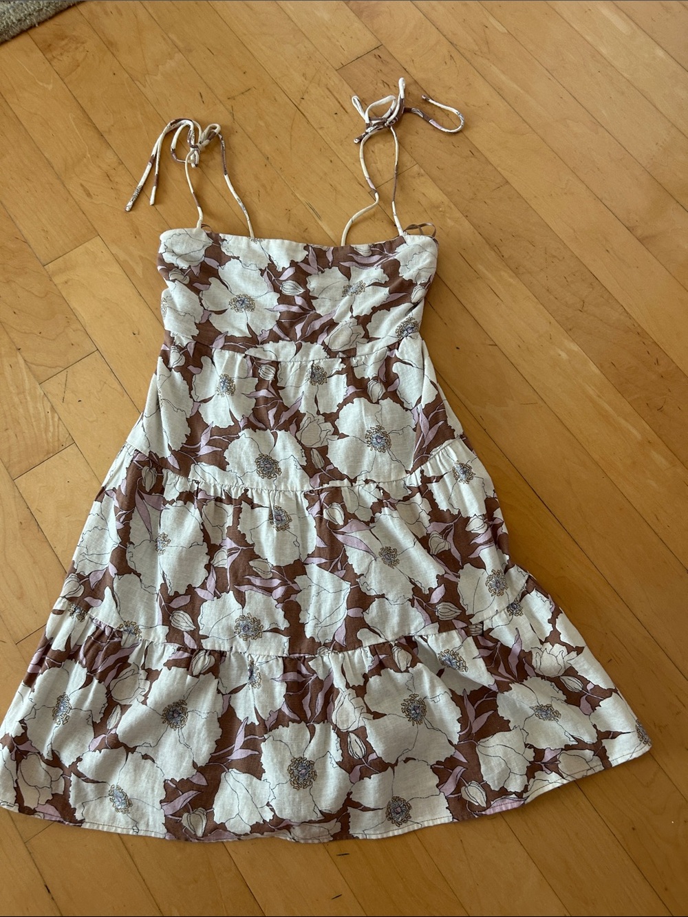 Abercrombie & Fitch Cream and Brown Floral Tie-strap Mini Dress